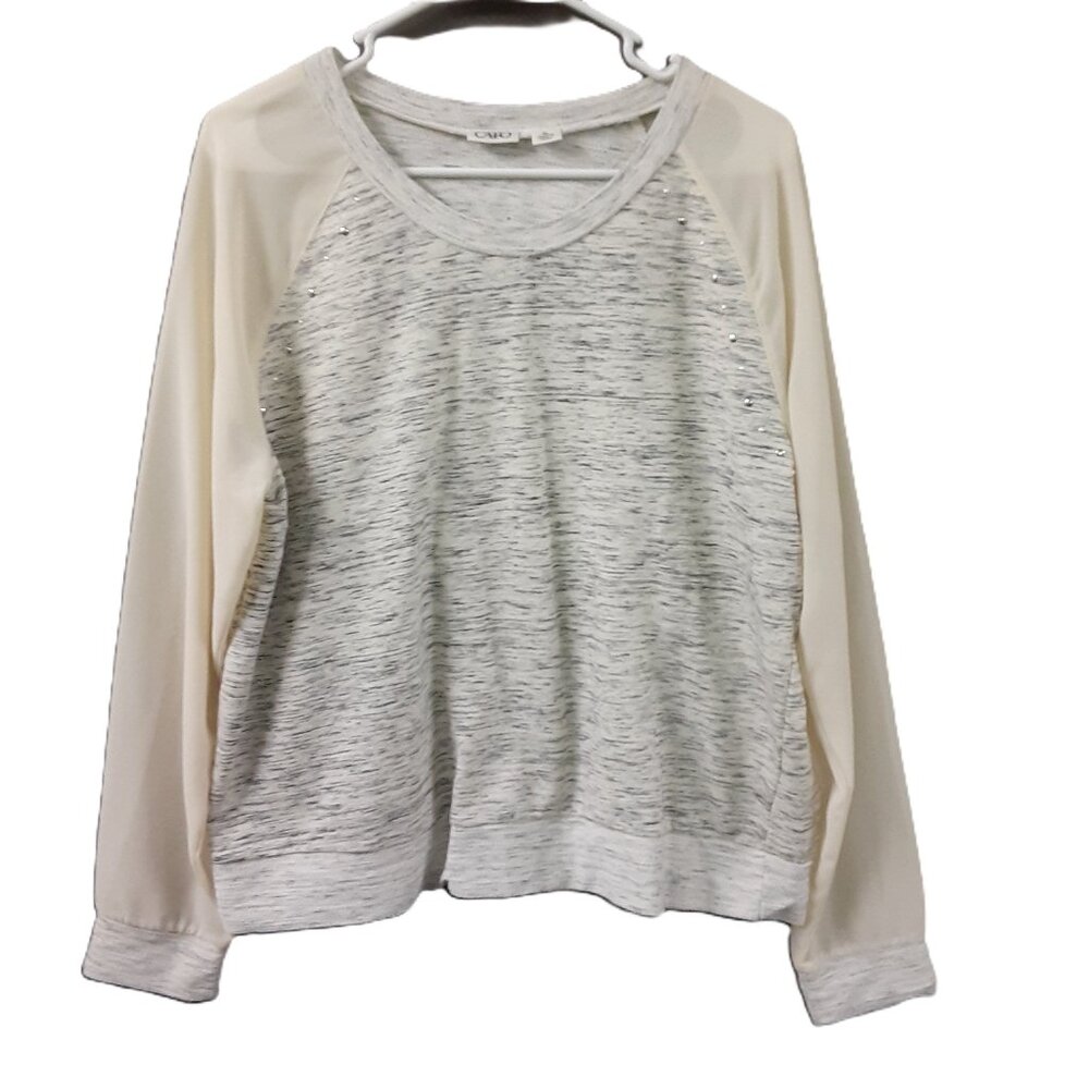 Cato Woman's Top Size XL Pullover, Jersey Spot-Sleeve, Sheer Long Sleeves